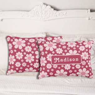 Personalised Retro 70s Floral Pink Decorative Cushion