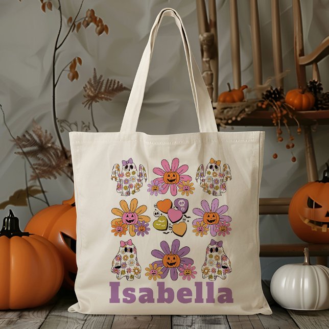 Personalised Retro 70s Ghost Trick Or Treat Candy Tote Bag (Creator Uploaded)