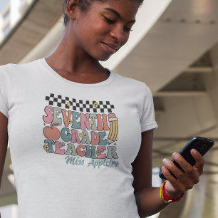 Personalised Retro 7th Grade Teacher T-Shirt