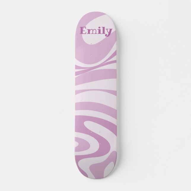 Personalised Retro Abstract Swirl Pattern Lilac  Skateboard (Front)
