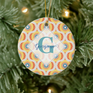 Personalised Retro Aegean Summer Radiant Mandala Ceramic Ornament