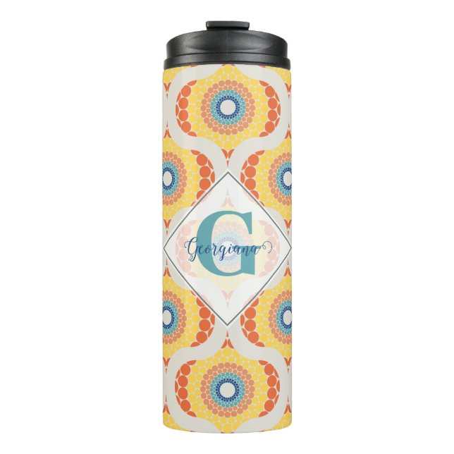 Personalised Retro Aegean Summer Radiant Mandala Thermal Tumbler (Front)
