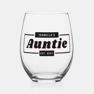 Personalised Retro and Bold Auntie Est New Aunt Stemless Wine Glass