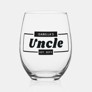 Personalised Retro and Bold Uncle Est New Uncle Stemless Wine Glass