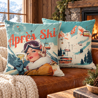 Personalised Retro Après Ski Lodge Throw Pillow