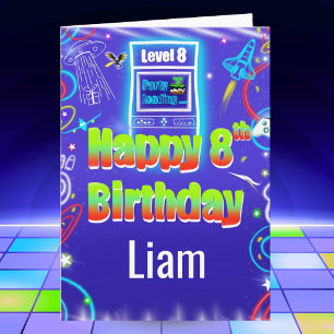 Personalised Retro Arcade 8th Birthday  Card