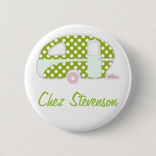 Personalised Retro Art Caravan Owner's Buttons (Front)