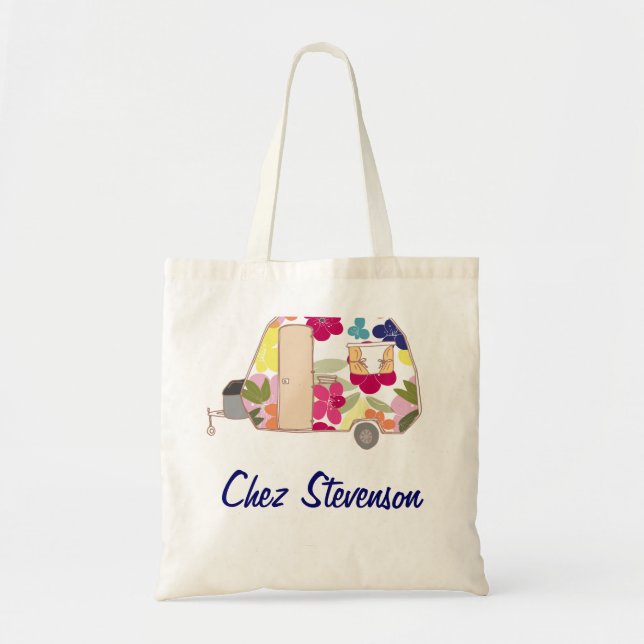 Personalised Retro Art Caravan Owners Canvas Bags (Front)