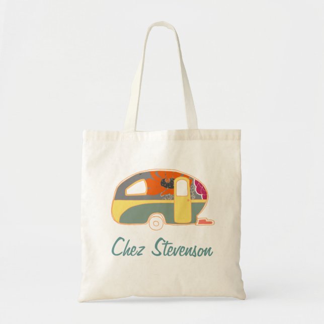 Personalised Retro Art Caravan Owners Canvas Bags (Front)