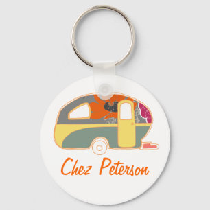Personalised Retro Art Caravan Owner's Keychains