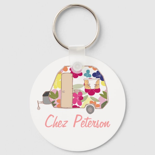 Personalised Retro Art Caravan Owner's Keychains (Front)