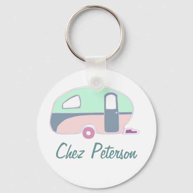 Personalised Retro Art Caravan Owner's Keychains (Front)