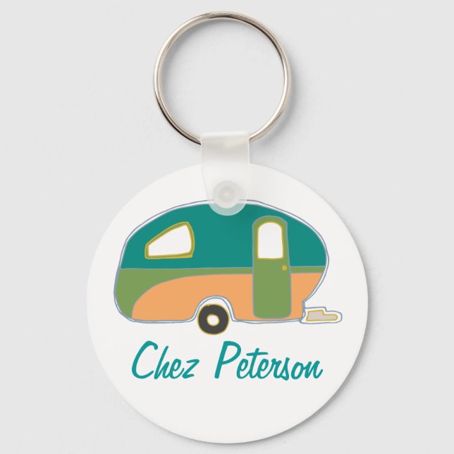 Personalised Retro Art Caravan Owner's Keychains (Front)