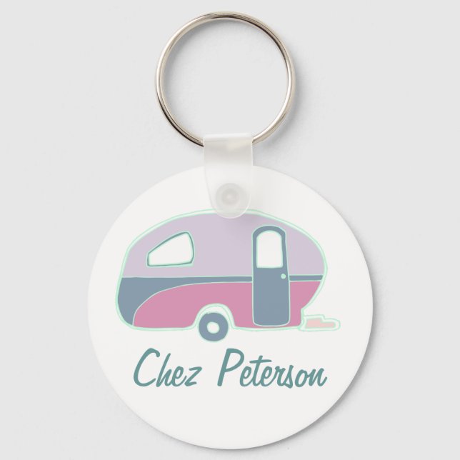 Personalised Retro Art Caravan Owner's Keychains (Front)