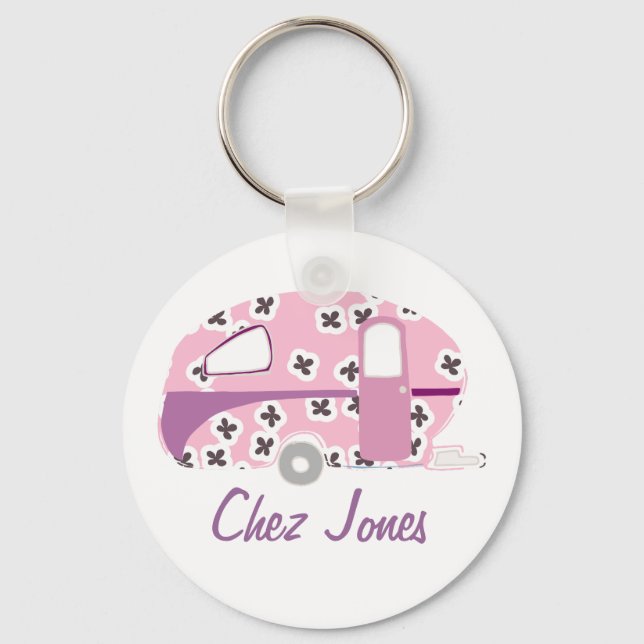 Personalised Retro Art Caravan Owner's Keychains (Front)