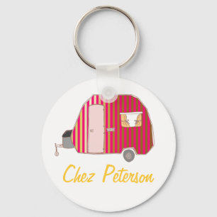 Personalised Retro Art Caravan Owner's Keychains