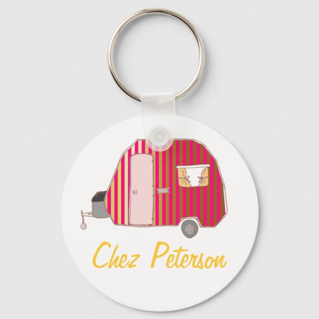 Personalised Retro Art Caravan Owner's Keychains (Front)
