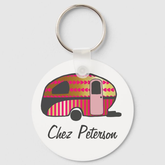 Personalised Retro Art Caravan Owner's Keychains (Front)