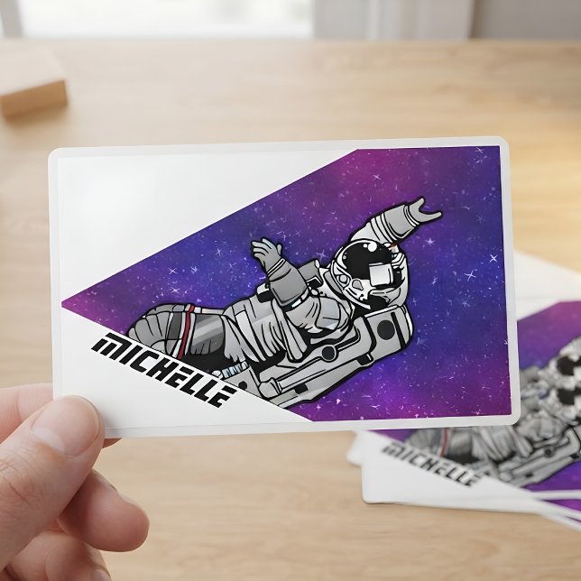 Personalised Retro Astronaut Name Purple Galaxy Rectangular Sticker (Creator Uploaded)