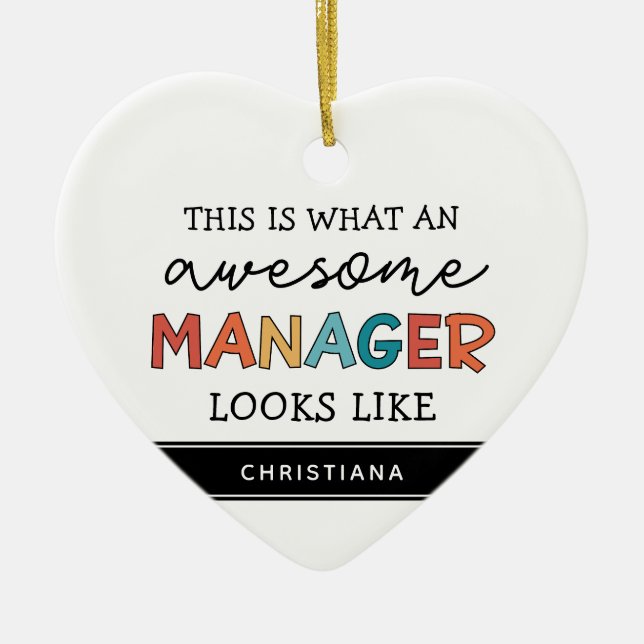 Personalised Retro Awesome Manager Funny Ceramic Ornament (Front)
