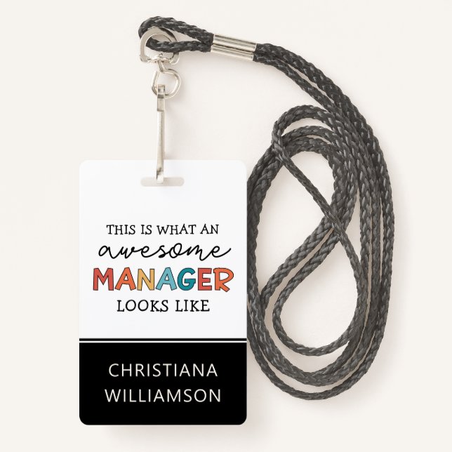 Personalised Retro Awesome Manager Funny ID Badge (Front with Lanyard)