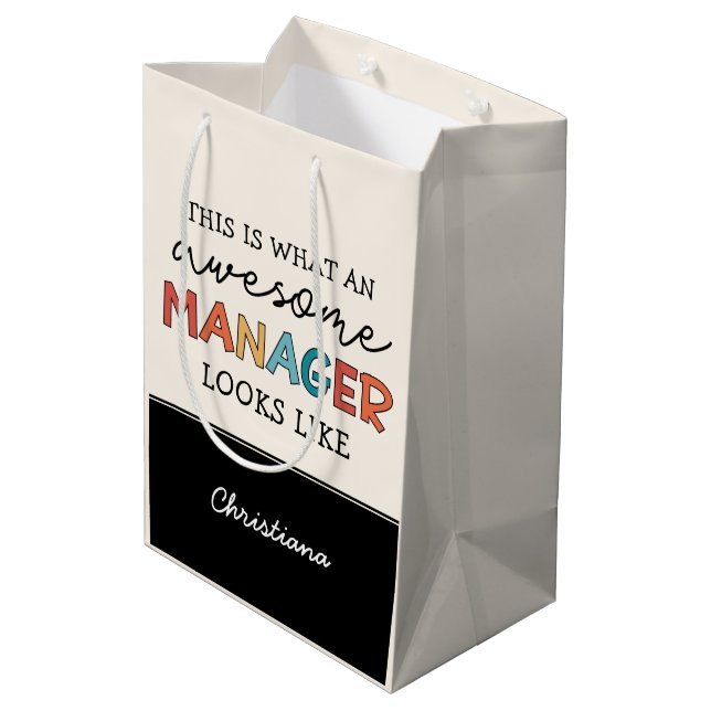 Personalised Retro Awesome Manager Funny Medium Gift Bag (Back Angled)