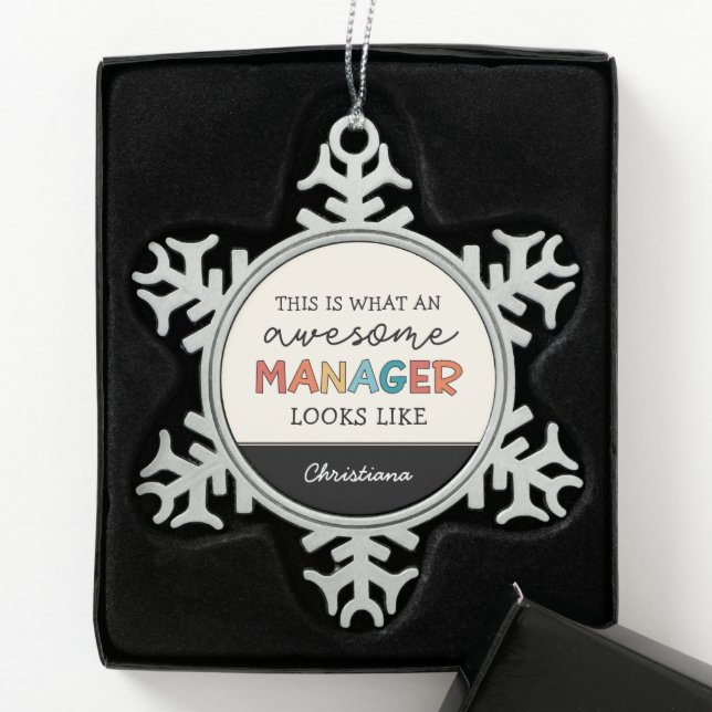 Personalised Retro Awesome Manager Funny Snowflake Pewter Christmas Ornament (Box)