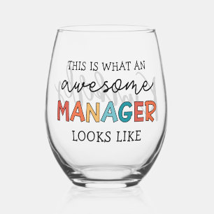 Personalised Retro Awesome Manager Funny Stemless Wine Glass