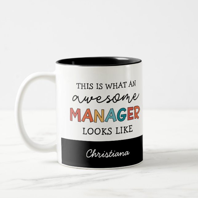 Personalised Retro Awesome Manager Funny Two-Tone Coffee Mug (Left)