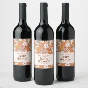Personalised Retro Baby Shower Floral Table Favour Wine Label