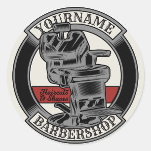 Personalised Retro BarberShop Barber Chair Salon  Classic Round Sticker