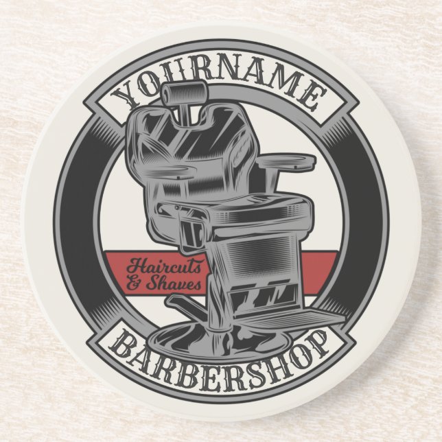 Personalised Retro BarberShop Barber Chair Salon  Coaster (Front)