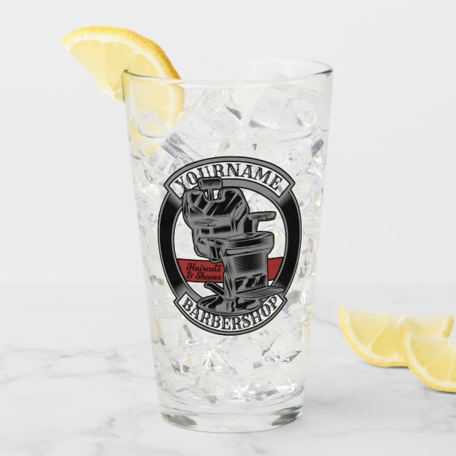 Personalised Retro BarberShop Barber Chair Salon  Glass (Front Ice)