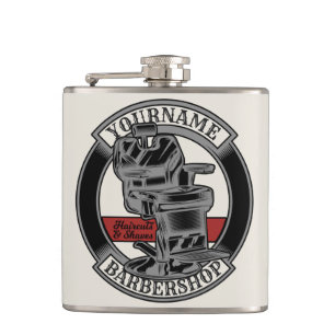 Personalised Retro BarberShop Barber Chair Salon  Hip Flask