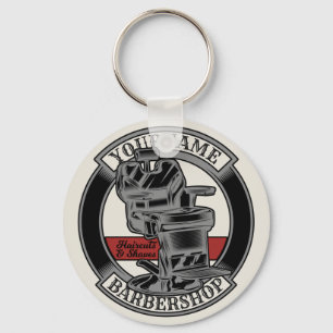 Personalised Retro BarberShop Barber Chair Salon  Key Ring