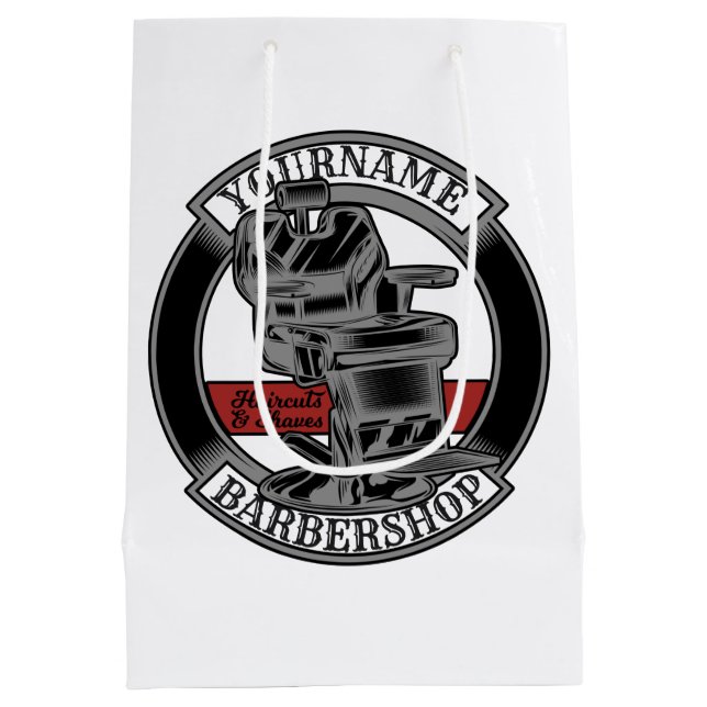Personalised Retro BarberShop Barber Chair Salon Medium Gift Bag (Back)