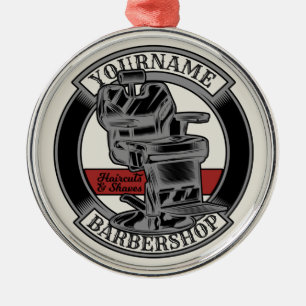 Personalised Retro BarberShop Barber Chair Salon  Metal Ornament