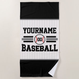 Personalised Retro Baseball Player NAME Team Beach Towel