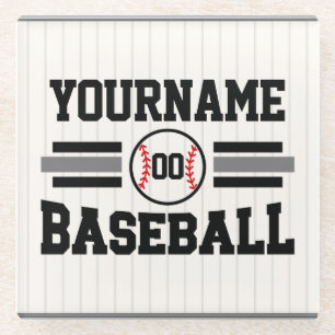 Personalised Retro Baseball Player NAME Team Glass Coaster