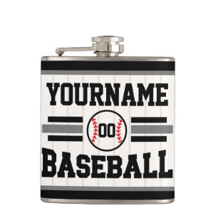 Personalised Retro Baseball Player NAME Team Hip Flask
