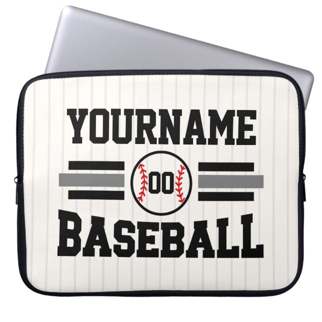 Personalised Retro Baseball Player NAME Team Laptop Sleeve (Front)