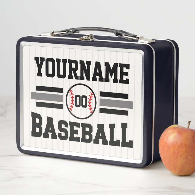 Personalised Retro Baseball Player NAME Team Metal Lunch Box (In Situ)