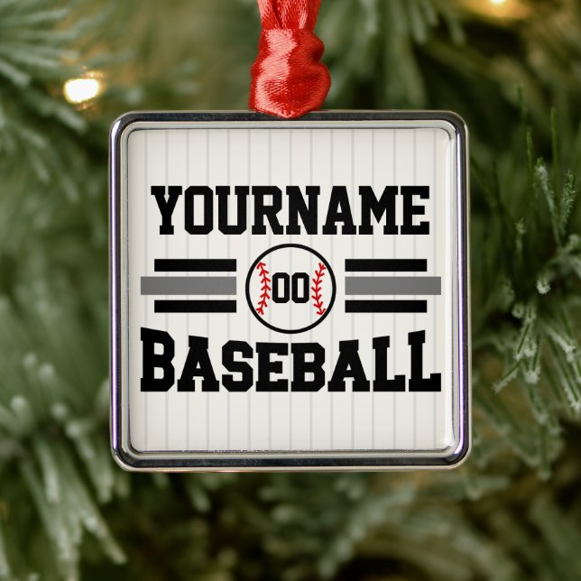 Personalised Retro Baseball Player NAME Team Metal Ornament (Tree)