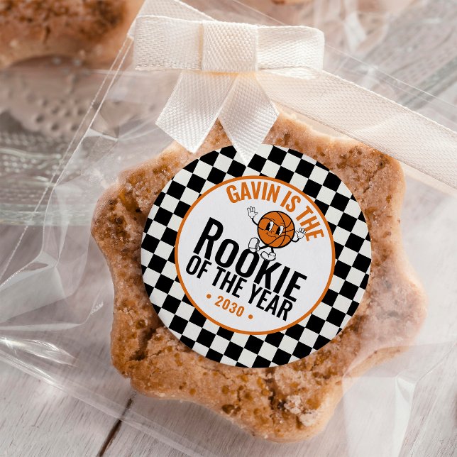 Personalised Retro Basketball Birthday Party Classic Round Sticker (Creator Uploaded)