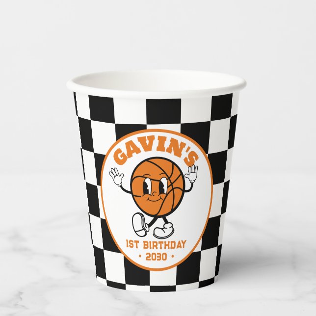 Personalised Retro Basketball Birthday Party Cute Paper Cups (Front)
