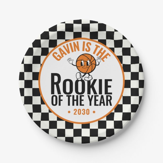 Personalised Retro Basketball Birthday Party Paper Plate (Front)