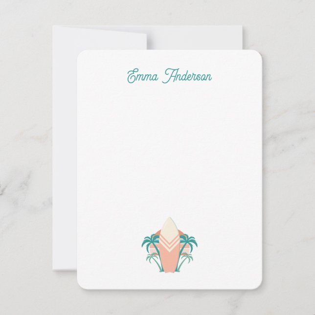 Personalised Retro Beach Surfboard Note Card (Front)