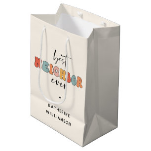 Personalised Retro Best Neighbour Ever Cute Medium Gift Bag