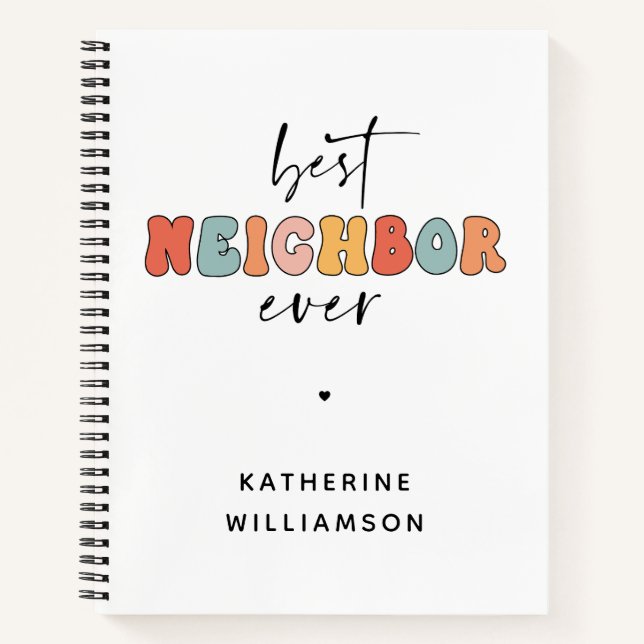 Personalised Retro Best Neighbour Ever Cute Notebook (Front)