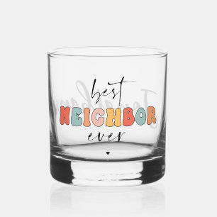 Personalised Retro Best Neighbour Ever Cute Whiskey Glass